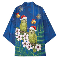 New Zealand Kakapo Christmas Kimono Owl Parrot Santa Sliver Fern Manuka - Blue - Polynesian Pride