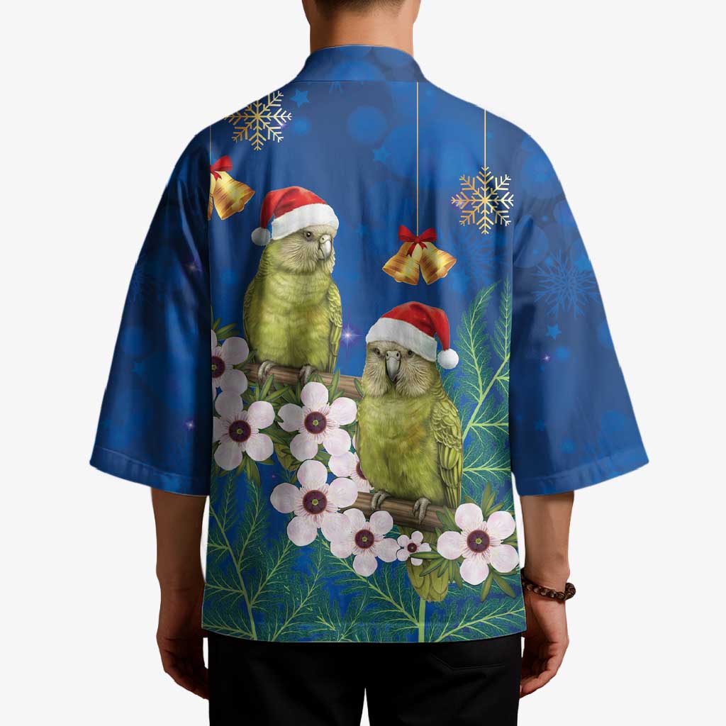 New Zealand Kakapo Christmas Kimono Owl Parrot Santa Sliver Fern Manuka - Blue - Polynesian Pride