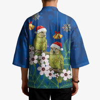 New Zealand Kakapo Christmas Kimono Owl Parrot Santa Sliver Fern Manuka - Blue - Polynesian Pride