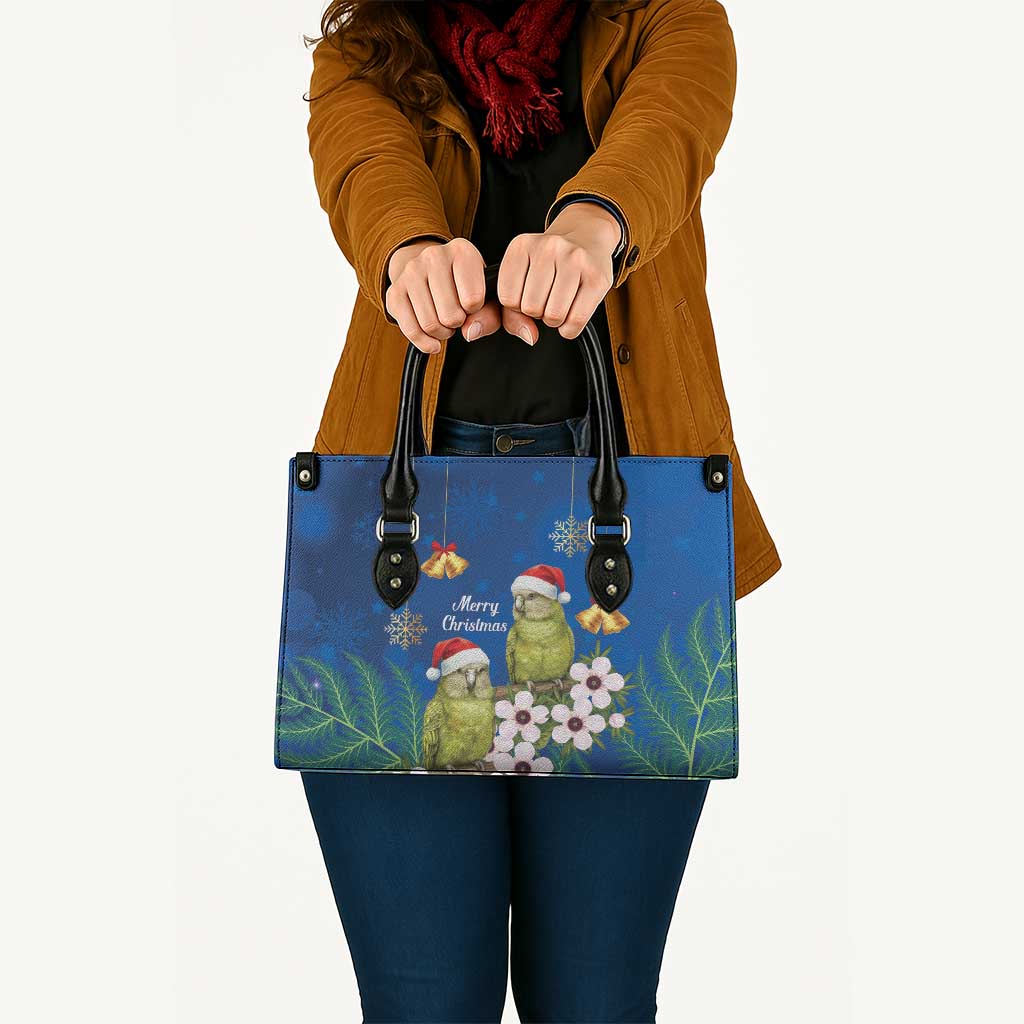 New Zealand Kakapo Christmas Leather Bag Owl Parrot Santa Sliver Fern Manuka - Blue - Polynesian Pride