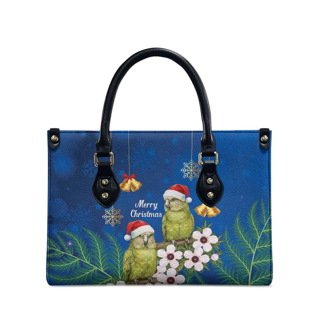 New Zealand Kakapo Christmas Leather Bag Owl Parrot Santa Sliver Fern Manuka - Blue - Polynesian Pride