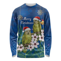 New Zealand Kakapo Christmas Long Sleeve Shirt Owl Parrot Santa Sliver Fern Manuka - Blue - Polynesian Pride