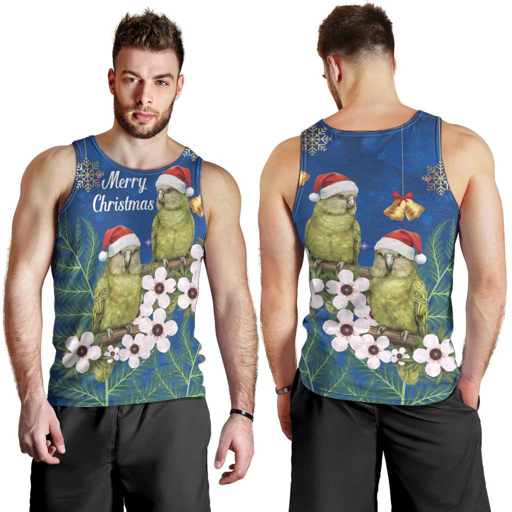 New Zealand Kakapo Christmas Men Tank Top Owl Parrot Santa Sliver Fern Manuka - Blue - Polynesian Pride