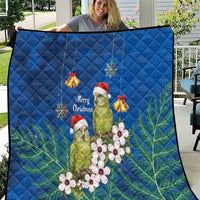 New Zealand Kakapo Christmas Quilt Owl Parrot Santa Sliver Fern Manuka - Blue - Polynesian Pride