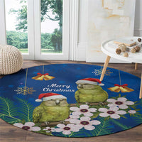 New Zealand Kakapo Christmas Round Carpet Owl Parrot Santa Sliver Fern Manuka - Blue - Polynesian Pride