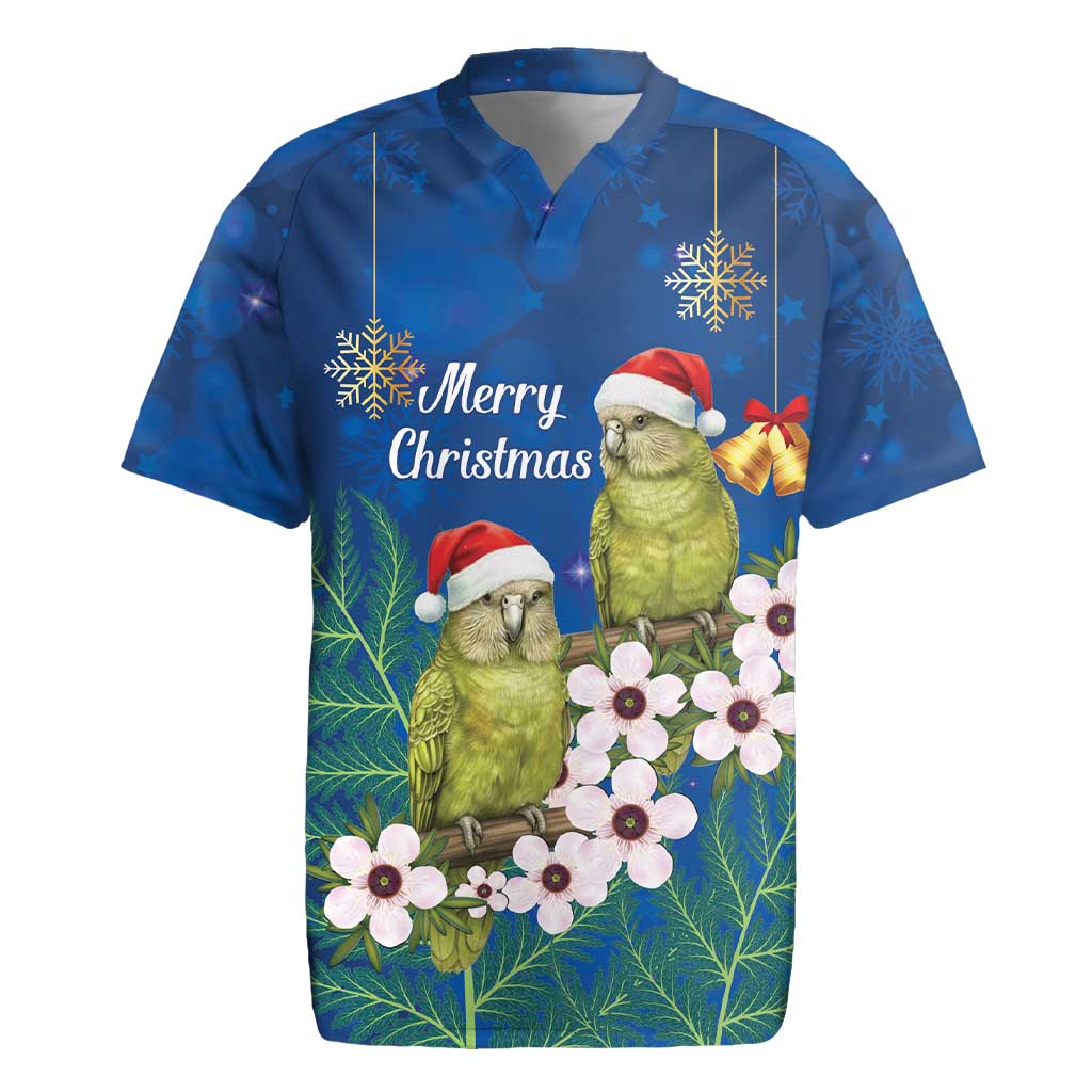 New Zealand Kakapo Christmas Rugby Jersey Owl Parrot Santa Sliver Fern Manuka - Blue - Polynesian Pride