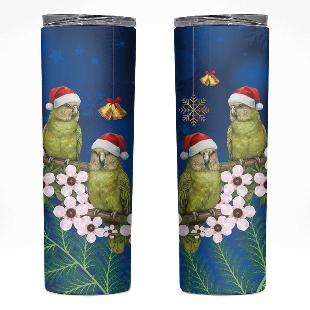 New Zealand Kakapo Christmas Skinny Tumbler Owl Parrot Santa Sliver Fern Manuka - Blue - Polynesian Pride