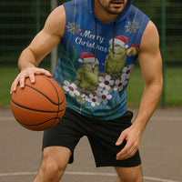 New Zealand Kakapo Christmas Sleeveless Hoodie Owl Parrot Santa Sliver Fern Manuka - Blue - Polynesian Pride