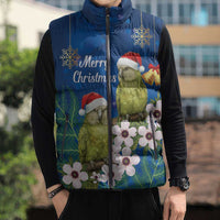 New Zealand Kakapo Christmas Sleeveless Puffer Jacket Owl Parrot Santa Sliver Fern Manuka - Blue - Polynesian Pride