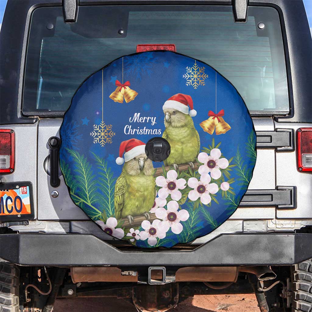 New Zealand Kakapo Christmas Spare Tire Cover Owl Parrot Santa Sliver Fern Manuka - Blue - Polynesian Pride