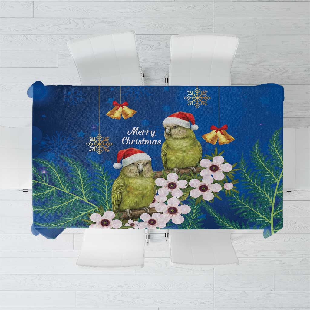 New Zealand Kakapo Christmas Tablecloth Owl Parrot Santa Sliver Fern Manuka - Blue - Polynesian Pride