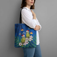 New Zealand Kakapo Christmas Tote Bag Owl Parrot Santa Sliver Fern Manuka - Blue - Polynesian Pride