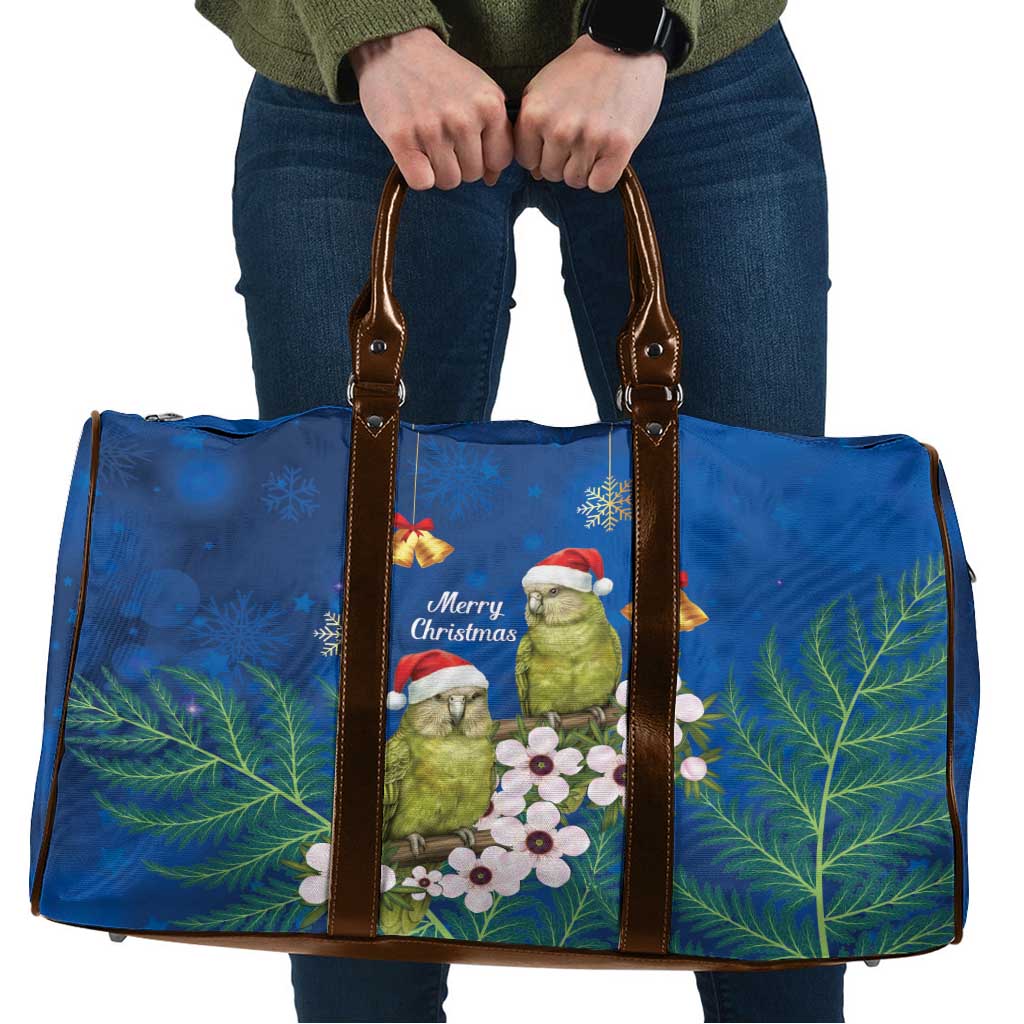New Zealand Kakapo Christmas Travel Bag Owl Parrot Santa Sliver Fern Manuka - Blue - Polynesian Pride