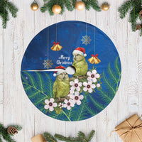 New Zealand Kakapo Christmas Tree Skirt Owl Parrot Santa Sliver Fern Manuka - Blue - Polynesian Pride