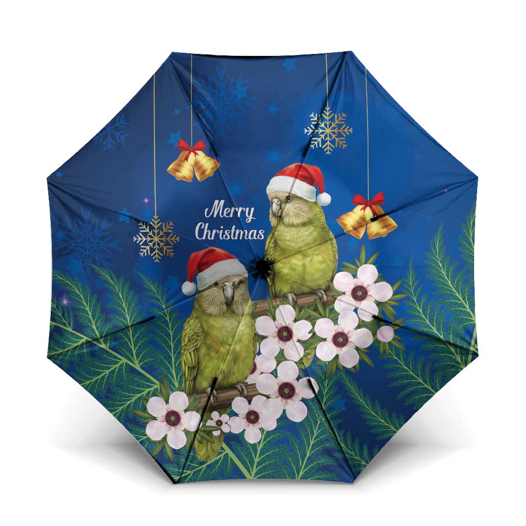 New Zealand Kakapo Christmas Umbrella Owl Parrot Santa Sliver Fern Manuka - Blue - Polynesian Pride