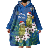 New Zealand Kakapo Christmas Wearable Blanket Hoodie Owl Parrot Santa Sliver Fern Manuka - Blue - Polynesian Pride