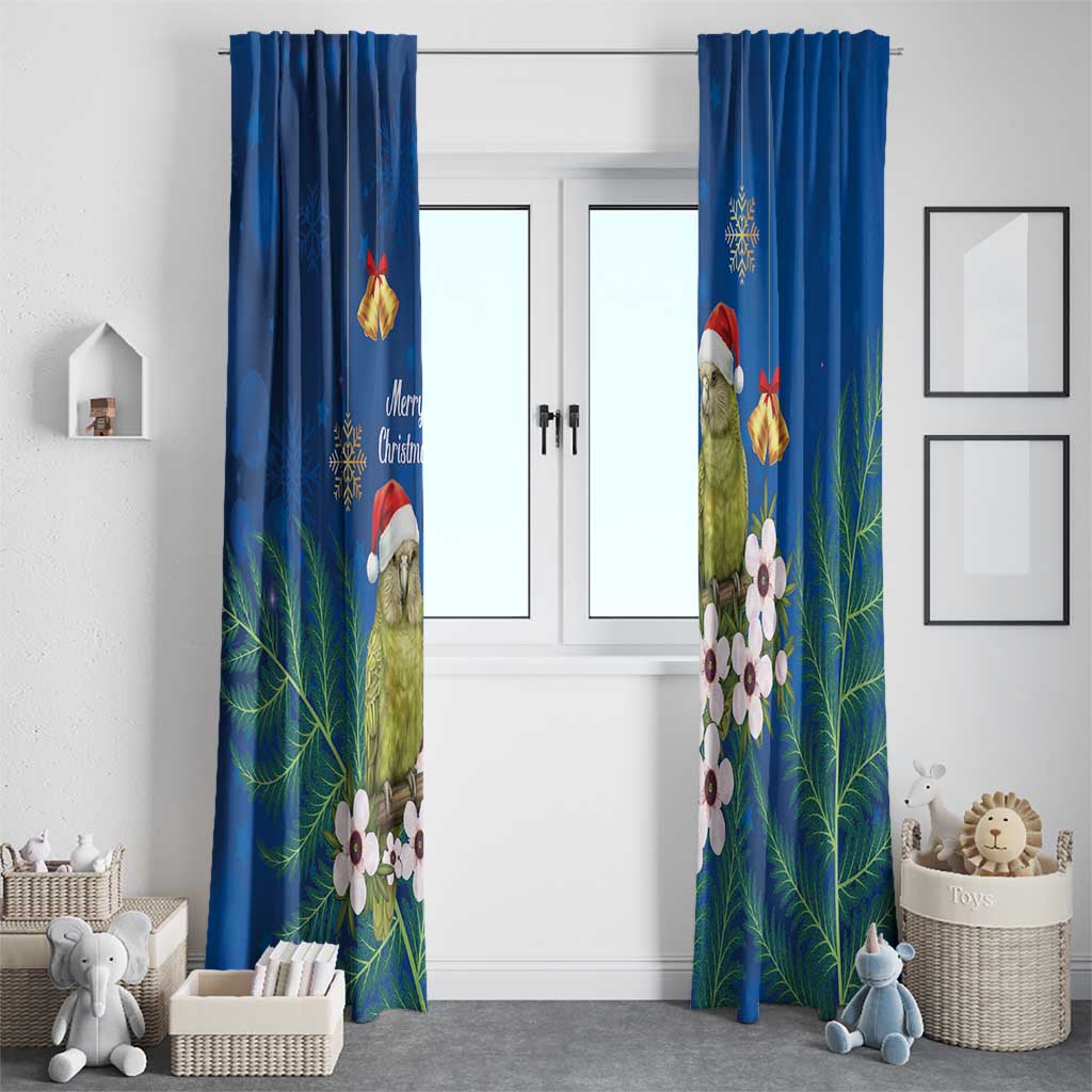 New Zealand Kakapo Christmas Window Curtain Owl Parrot Santa Sliver Fern Manuka - Blue - Polynesian Pride