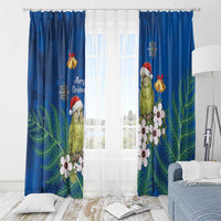 New Zealand Kakapo Christmas Window Curtain Owl Parrot Santa Sliver Fern Manuka - Blue - Polynesian Pride