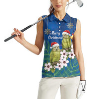 New Zealand Kakapo Christmas Women Sleeveless Polo Shirt Owl Parrot Santa Sliver Fern Manuka - Blue - Polynesian Pride