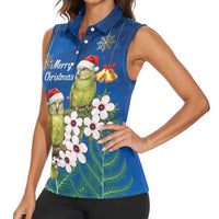 New Zealand Kakapo Christmas Women Sleeveless Polo Shirt Owl Parrot Santa Sliver Fern Manuka - Blue - Polynesian Pride