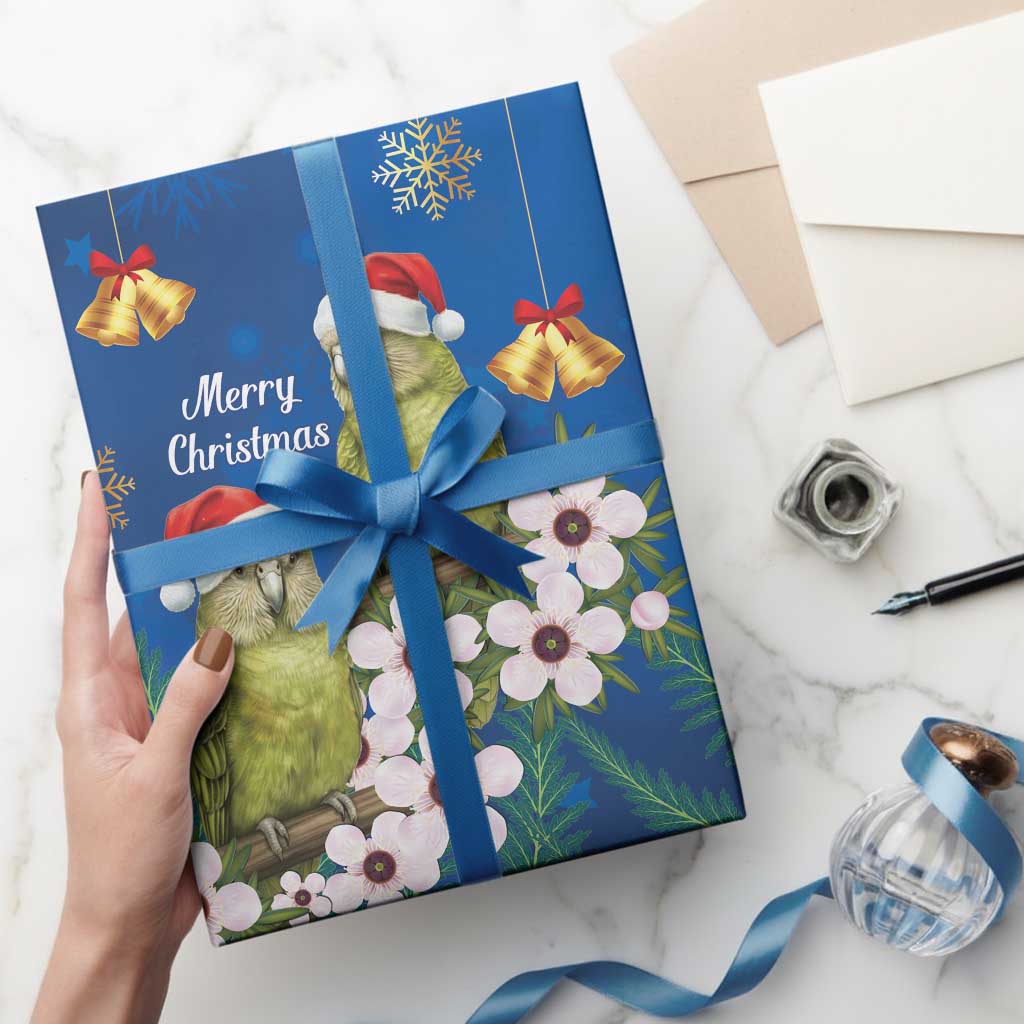 New Zealand Kakapo Christmas Wrapping Paper Owl Parrot Santa Sliver Fern Manuka - Blue LT14 - Polynesian Pride