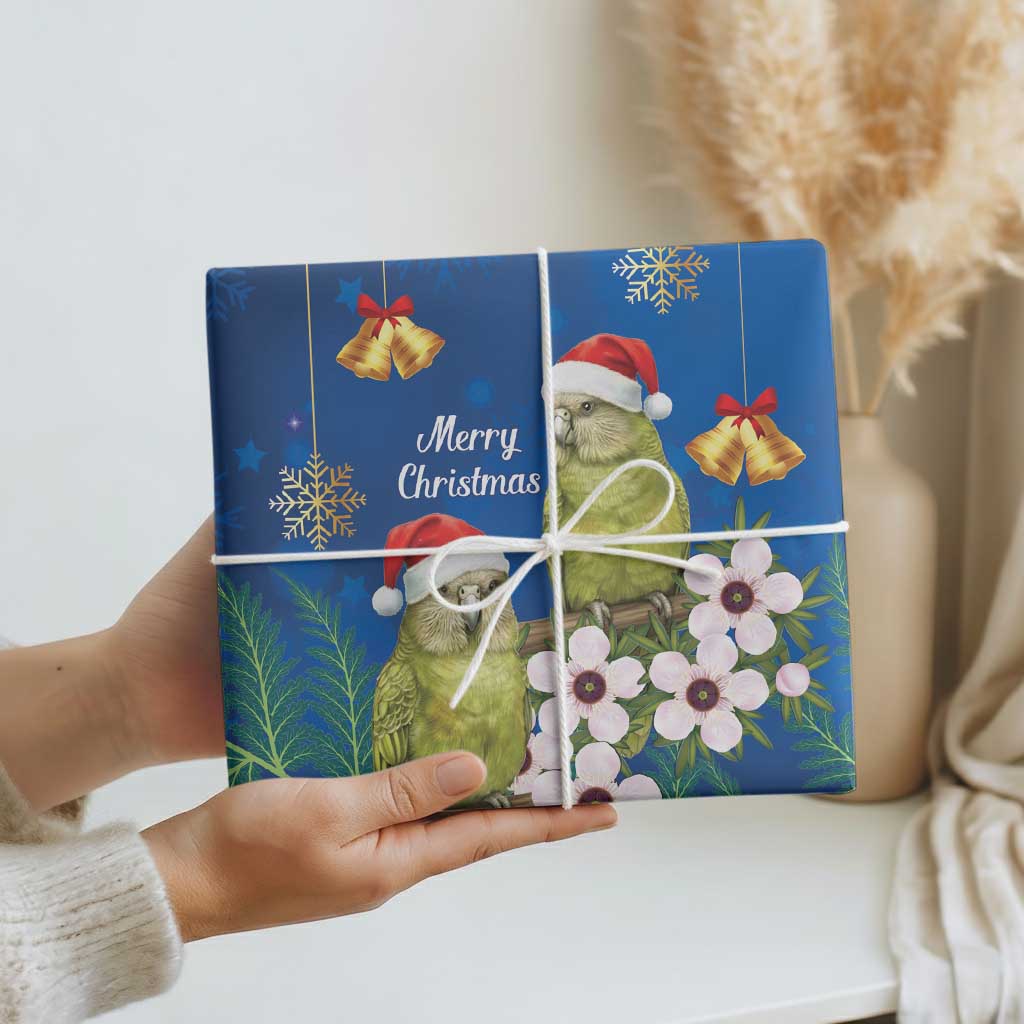 New Zealand Kakapo Christmas Wrapping Paper Owl Parrot Santa Sliver Fern Manuka - Blue LT14 - Polynesian Pride
