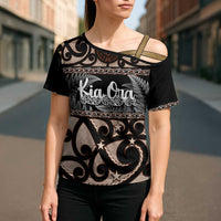 Kia Ora New Zealand Cross Shoulder Shirt Aotearoa Proud Maori Silver Fern - Polynesian Pride