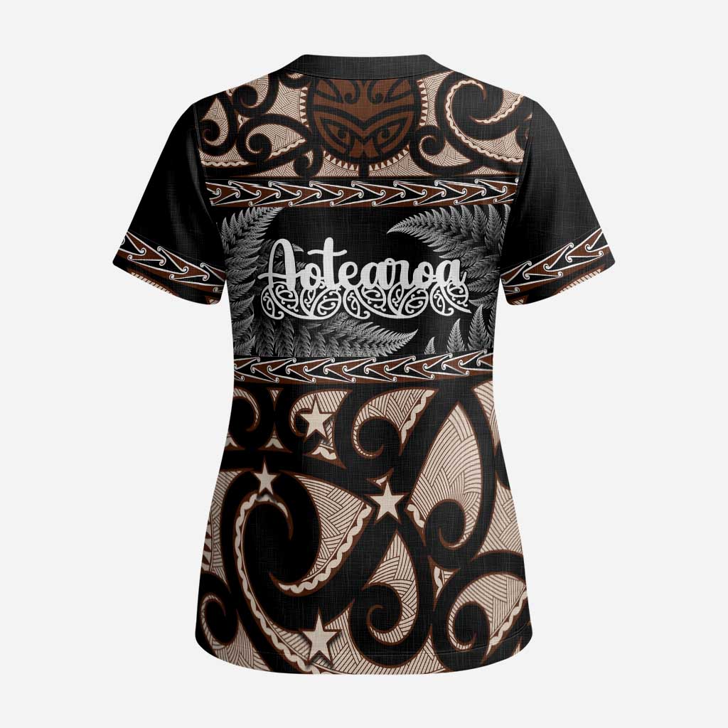 Kia Ora New Zealand Scrub Top Aotearoa Proud Maori Silver Fern - Polynesian Pride