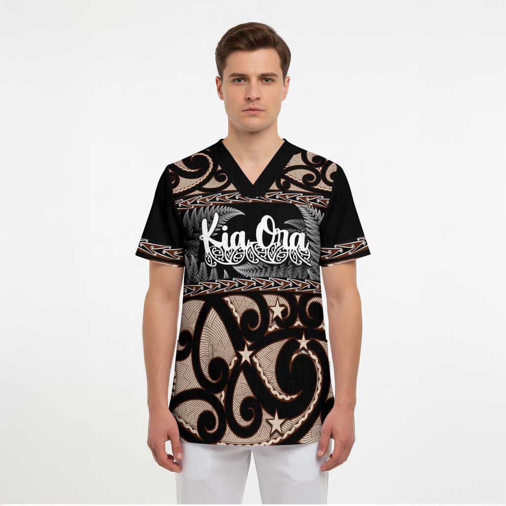 Kia Ora New Zealand Scrub Top Aotearoa Proud Maori Silver Fern - Polynesian Pride