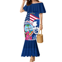 Guam Martin Luther King Jr Day Family Matching Mermaid Dress and Hawaiian Shirt I Have A Dream Guahan Seal With Bougainvillea LT14 Mom's Dress Blue - Polynesian Pride