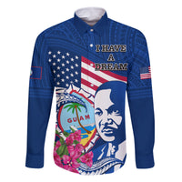 Guam Martin Luther King Jr Day Family Matching Off Shoulder Long Sleeve Dress and Hawaiian Shirt I Have A Dream Guahan Seal With Bougainvillea LT14 Dad's Shirt - Long Sleeve Blue - Polynesian Pride