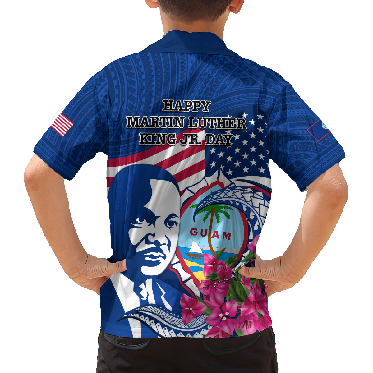 Guam Martin Luther King Jr Day Family Matching Tank Maxi Dress and Hawaiian Shirt I Have A Dream Guahan Seal With Bougainvillea LT14 - Polynesian Pride