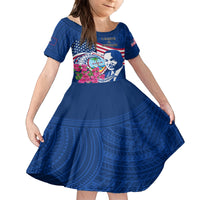 Guam Martin Luther King Jr Day Family Matching Tank Maxi Dress and Hawaiian Shirt I Have A Dream Guahan Seal With Bougainvillea LT14 Daughter's Dress Blue - Polynesian Pride