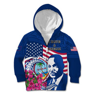 Guam Martin Luther King Jr Day Kid Hoodie I Have A Dream Guahan Seal With Bougainvillea LT14 Zip Hoodie Blue - Polynesian Pride