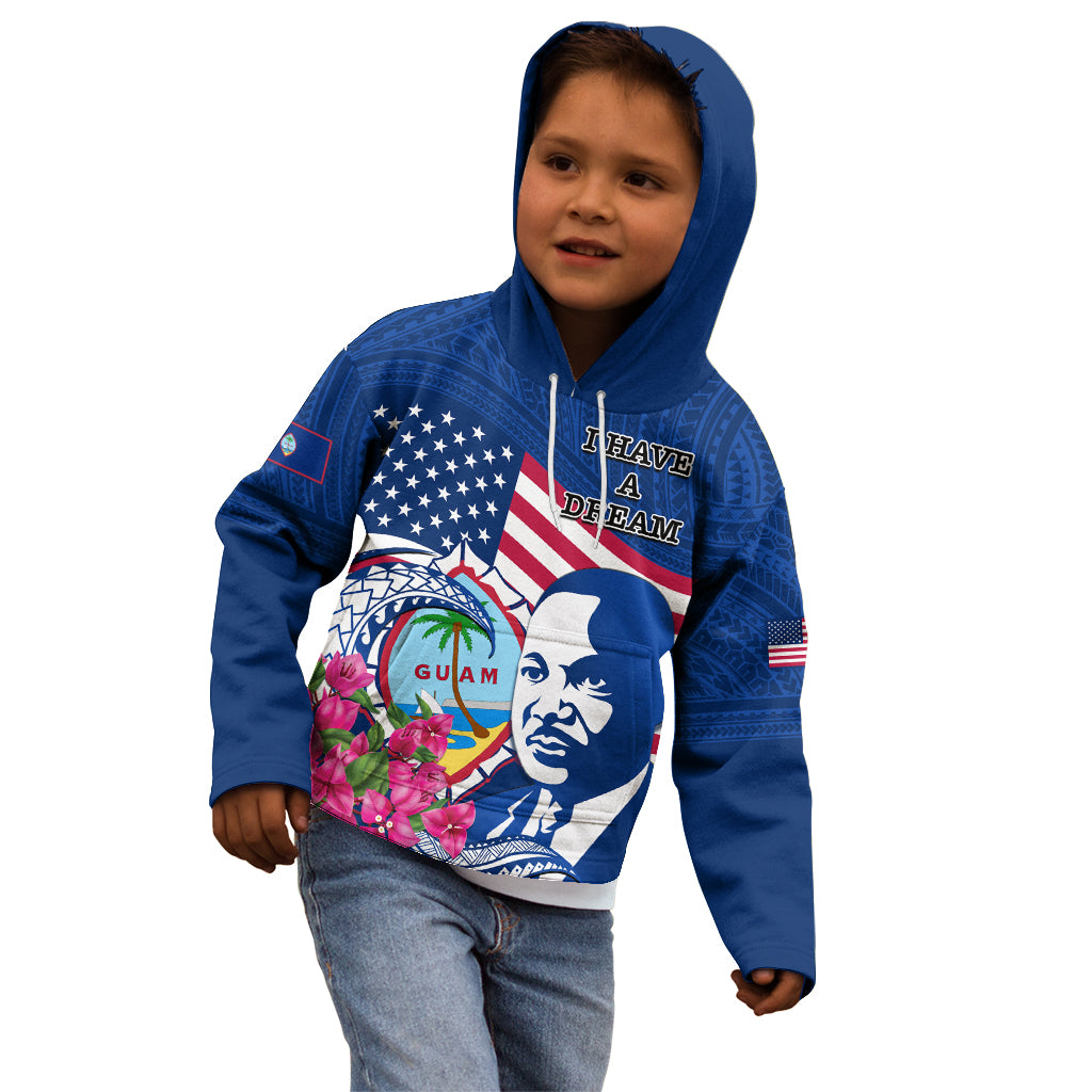 Guam Martin Luther King Jr Day Kid Hoodie I Have A Dream Guahan Seal With Bougainvillea LT14 - Polynesian Pride
