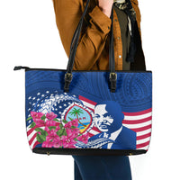 Guam Martin Luther King Jr Day Leather Tote Bag I Have A Dream Guahan Seal With Bougainvillea LT14 - Polynesian Pride