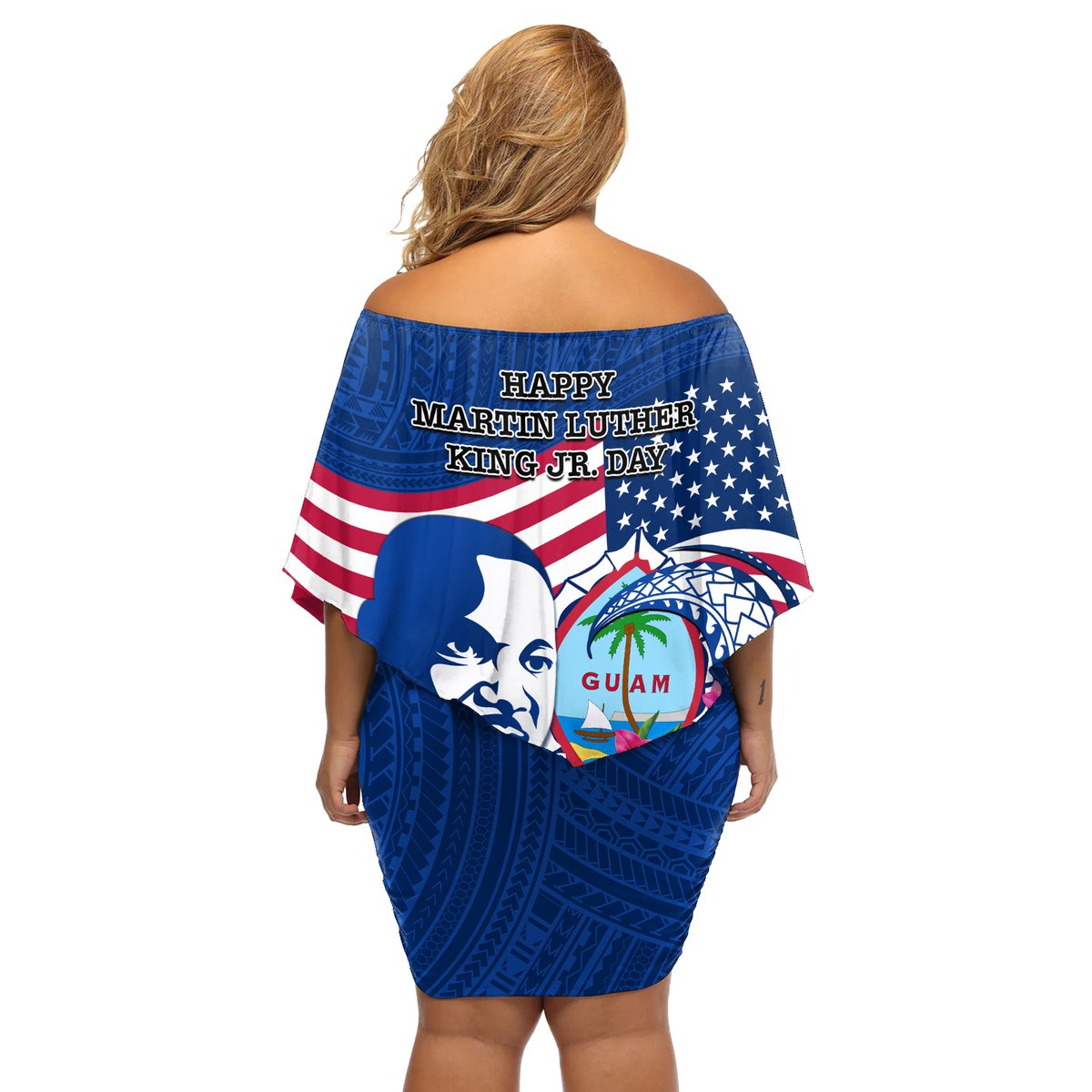 Guam Martin Luther King Jr Day Off Shoulder Short Dress I Have A Dream Guahan Seal With Bougainvillea LT14 - Polynesian Pride