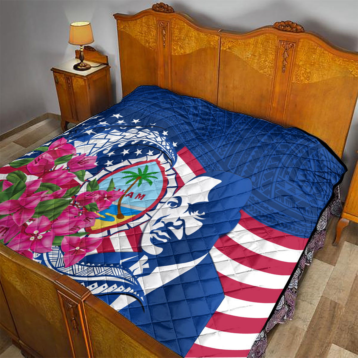 Guam Martin Luther King Jr Day Quilt I Have A Dream Guahan Seal With Bougainvillea LT14 - Polynesian Pride
