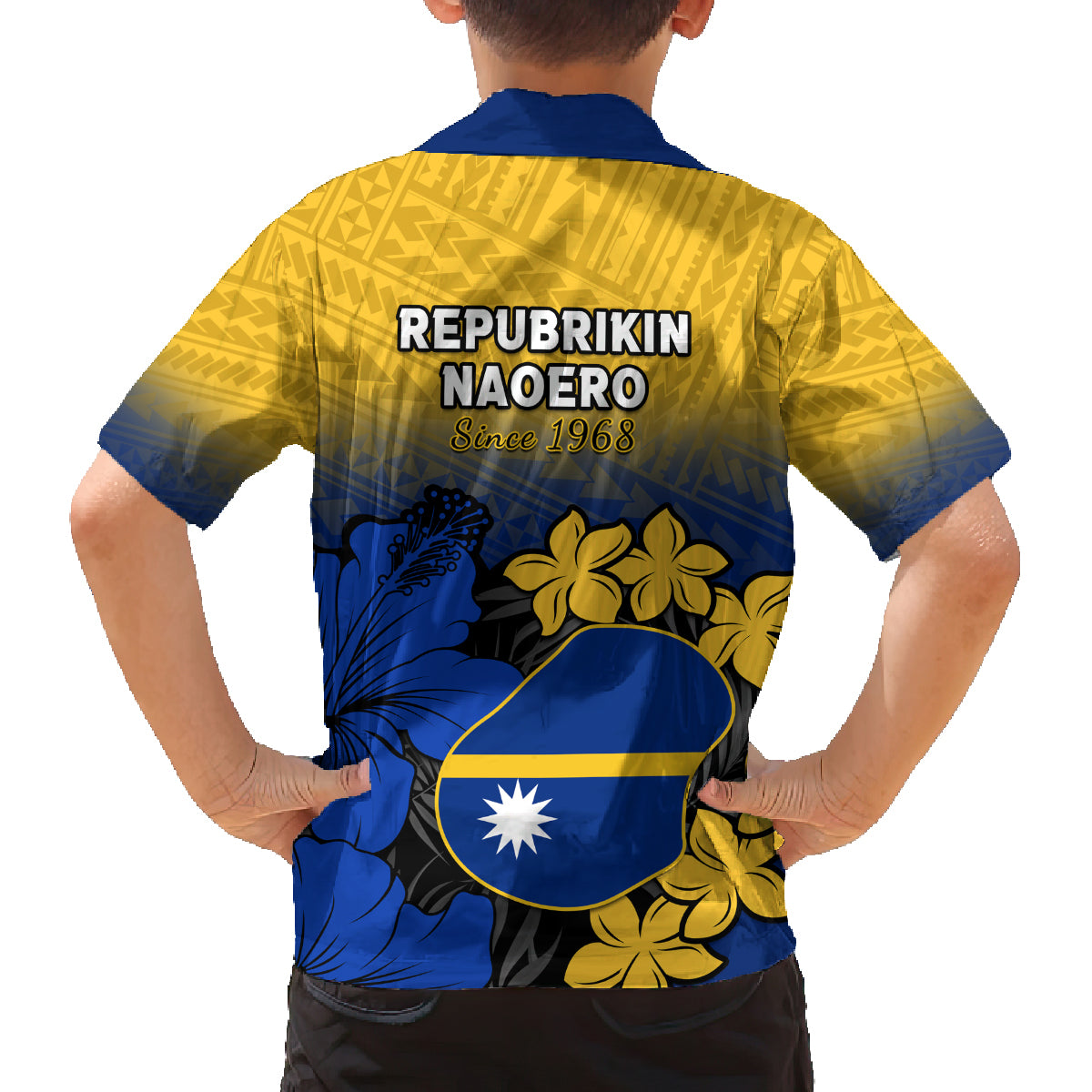 Nauru Independence Day Family Matching Off Shoulder Long Sleeve Dress and Hawaiian Shirt Repubrikin Naoero Polynesian Pattern LT14 - Polynesian Pride