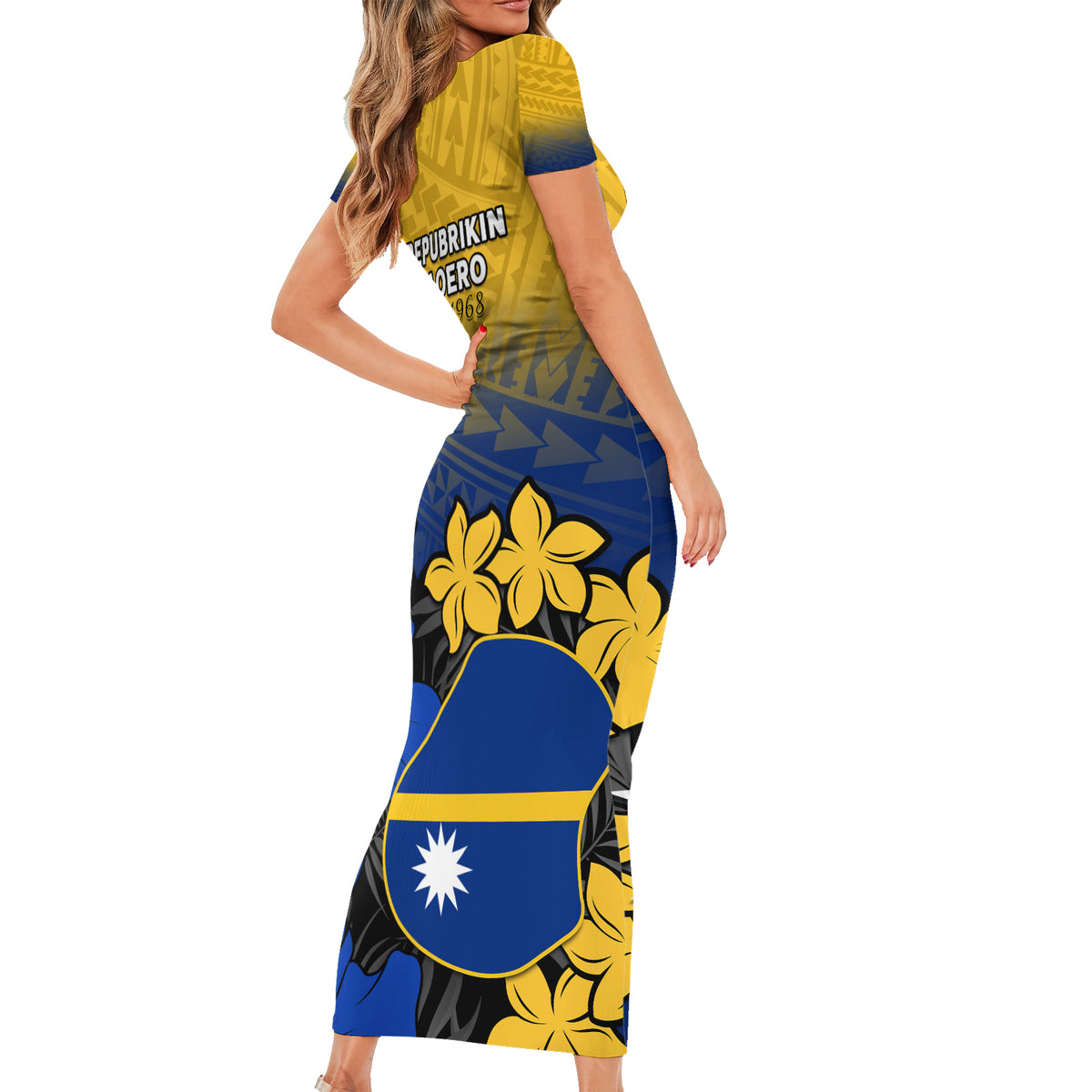 Nauru Independence Day Short Sleeve Bodycon Dress Repubrikin Naoero Polynesian Pattern LT14 - Polynesian Pride