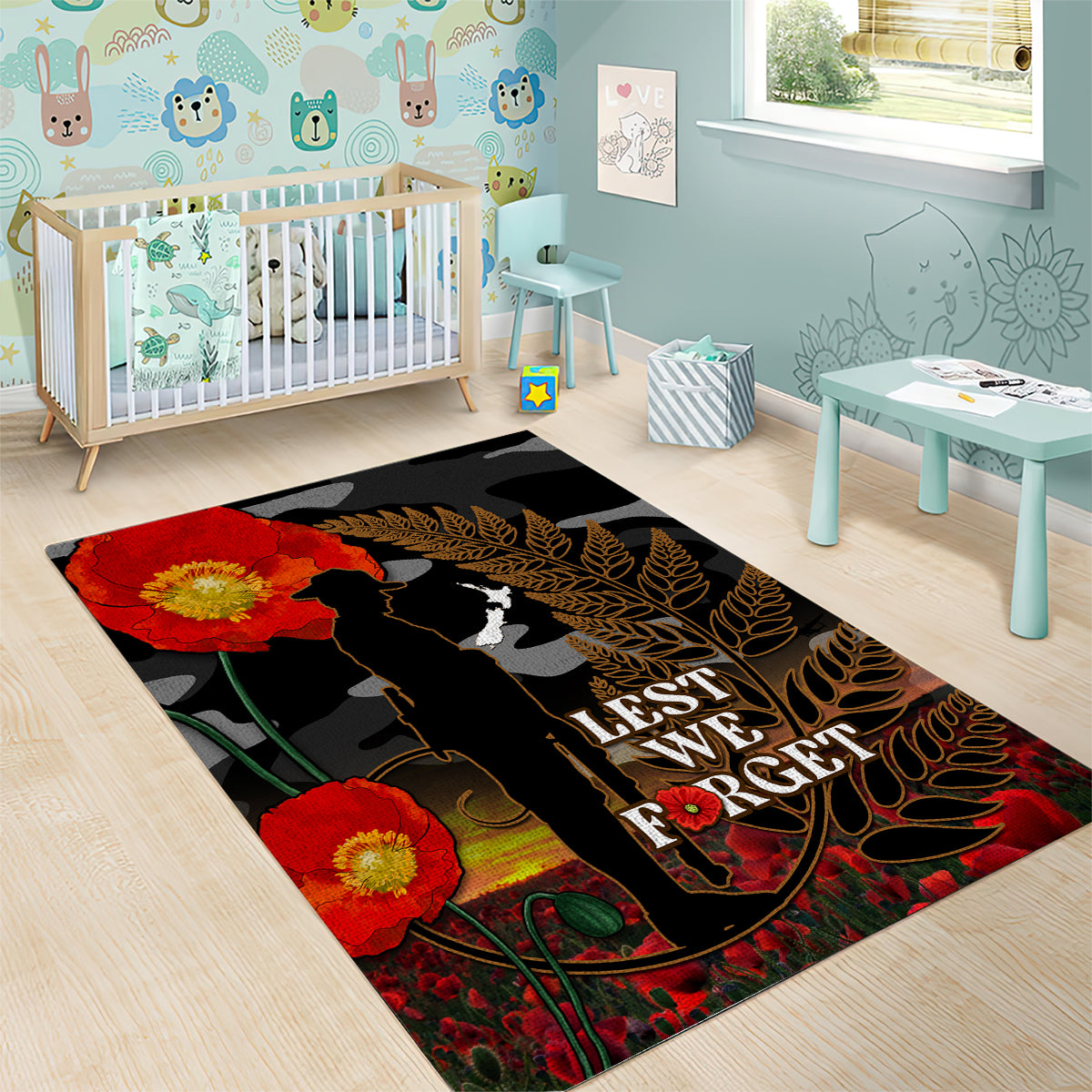 New Zealand ANZAC Day Area Rug Lest We Forget Silver Fern With Camouflage LT14 - Polynesian Pride