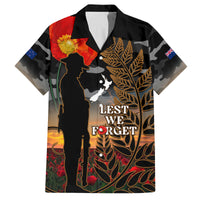 New Zealand ANZAC Day Family Matching Long Sleeve Bodycon Dress and Hawaiian Shirt Lest We Forget Silver Fern With Camouflage LT14 Dad's Shirt - Short Sleeve Black - Polynesian Pride