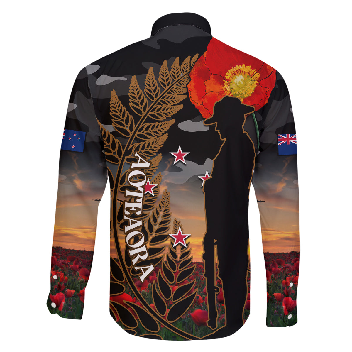 New Zealand ANZAC Day Family Matching Off Shoulder Maxi Dress and Hawaiian Shirt Lest We Forget Silver Fern With Camouflage LT14 - Polynesian Pride