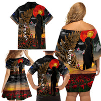New Zealand ANZAC Day Family Matching Off Shoulder Short Dress and Hawaiian Shirt Lest We Forget Silver Fern With Camouflage LT14 - Polynesian Pride