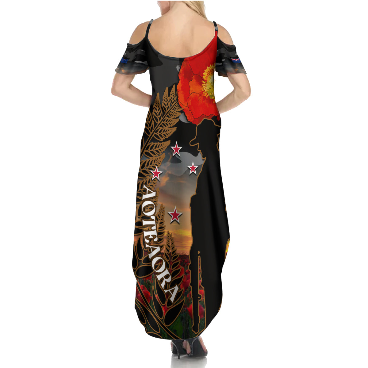 New Zealand ANZAC Day Family Matching Summer Maxi Dress and Hawaiian Shirt Lest We Forget Silver Fern With Camouflage LT14 - Polynesian Pride