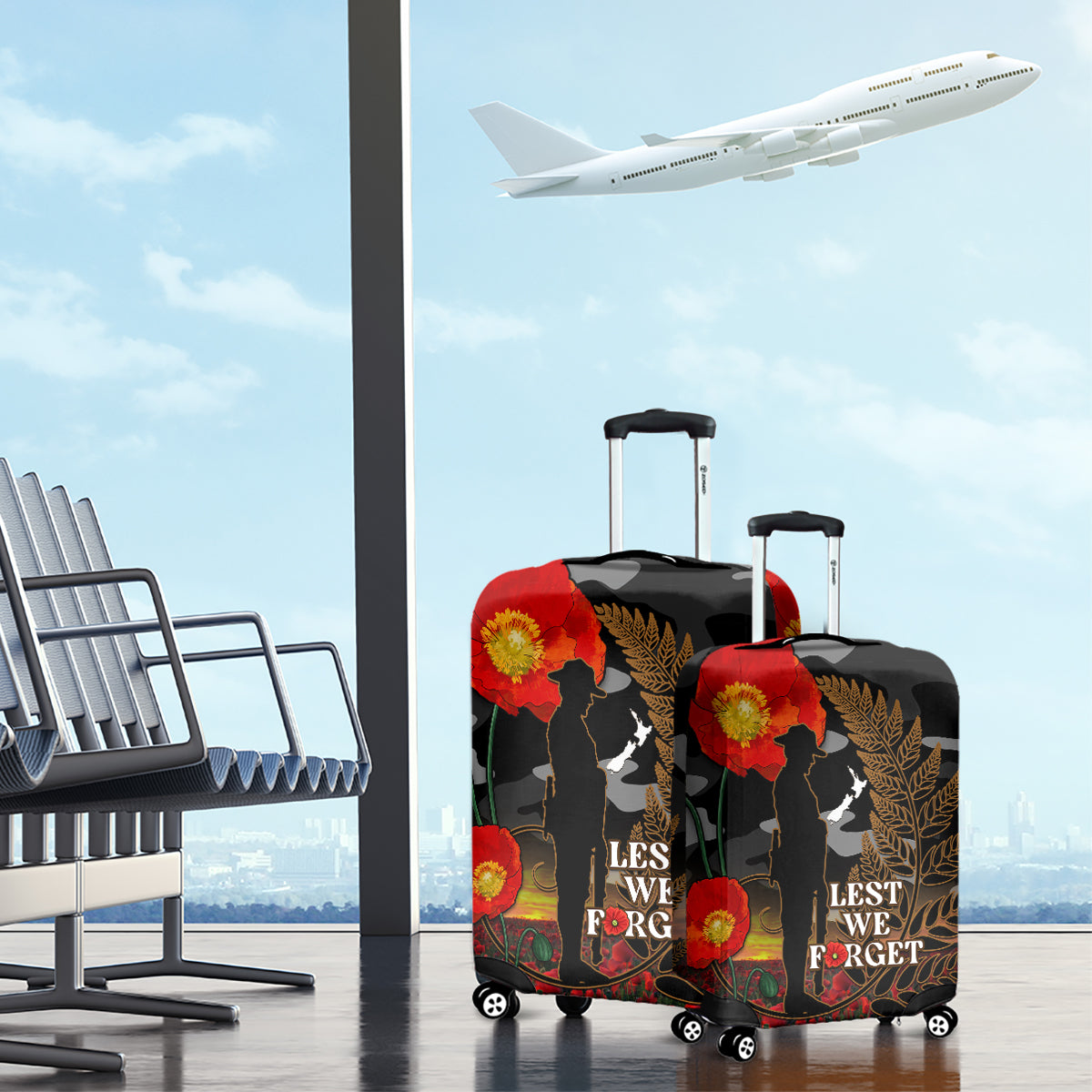 New Zealand ANZAC Day Luggage Cover Lest We Forget Silver Fern With Camouflage LT14 - Polynesian Pride