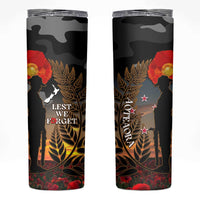 New Zealand ANZAC Day Skinny Tumbler Lest We Forget Silver Fern With Camouflage LT14 Black - Polynesian Pride