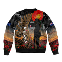 New Zealand ANZAC Day Sleeve Zip Bomber Jacket Lest We Forget Silver Fern With Camouflage LT14 - Polynesian Pride