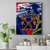 Australia And New Zealand ANZAC Day Canvas Wall Art Lest We Forget Silver Fern With Golden Wattle LT14 Blue - Polynesian Pride