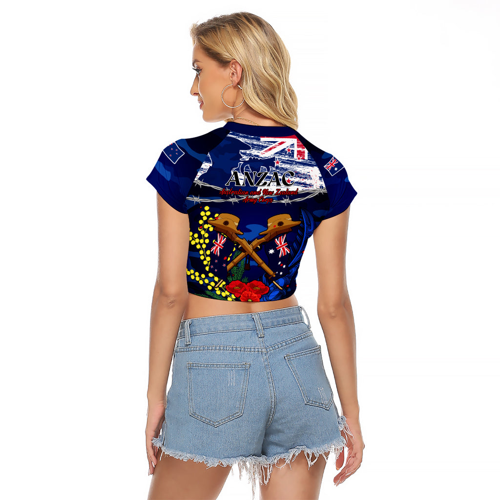 Australia And New Zealand ANZAC Day Raglan Cropped T Shirt Lest We Forget Silver Fern With Golden Wattle LT14 - Polynesian Pride